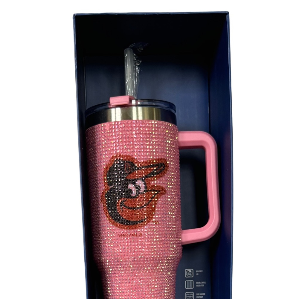 Orioles Pink Colossal bling 40 oz tumbler with straw NWT